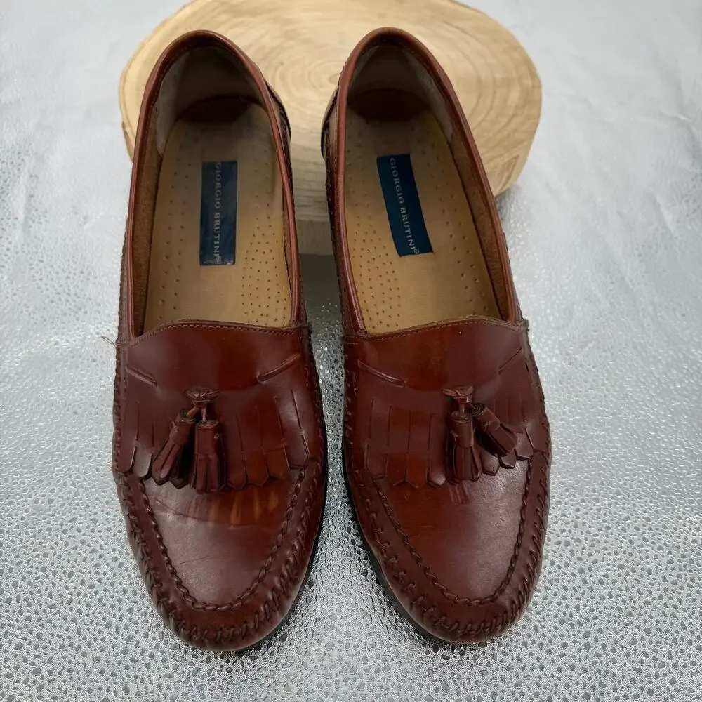 Giorgio Brutini Monocle Kilte And Tassel Brown leather loafers SZ 11D Brazil